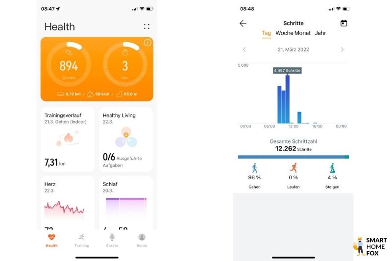 Man sieht die Übersicht in der Huawei Health App.